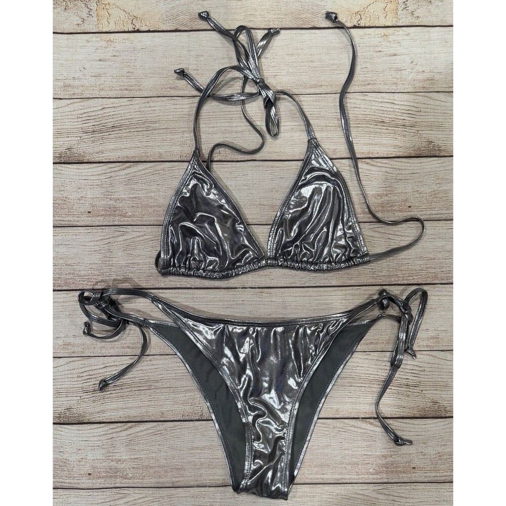 Metallic Silver Two Piece Bikini Size Large